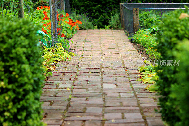 形象的老红砖小路，正式的观赏蔬菜园