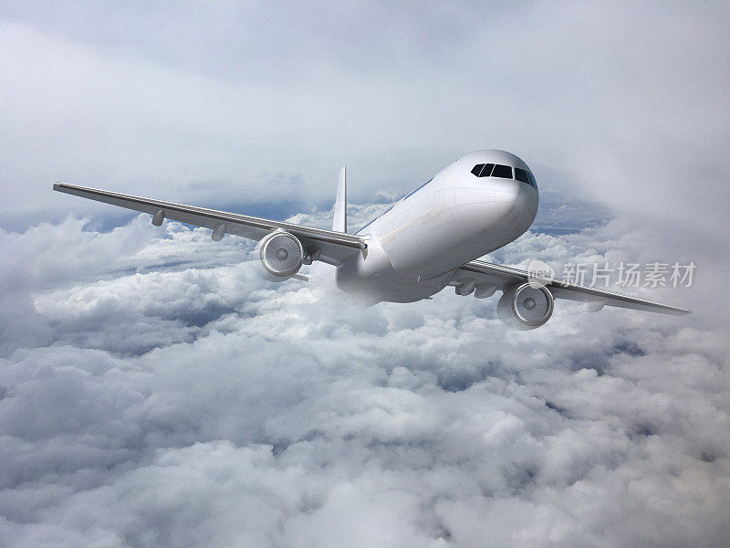 飞机在云层之上的天空飞行概念