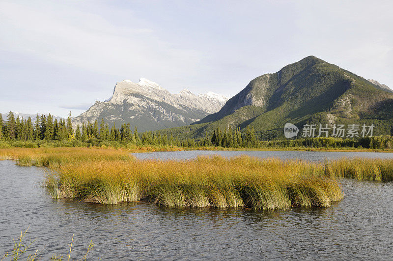 朱砂湖和伦德尔山，班夫国家公园，加拿大