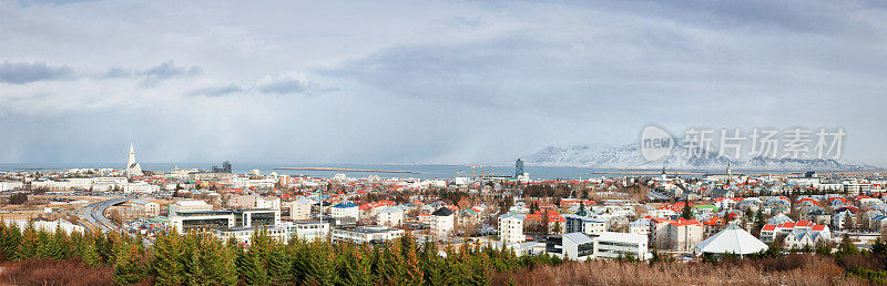 全景城市景观Reykjavík，冰岛