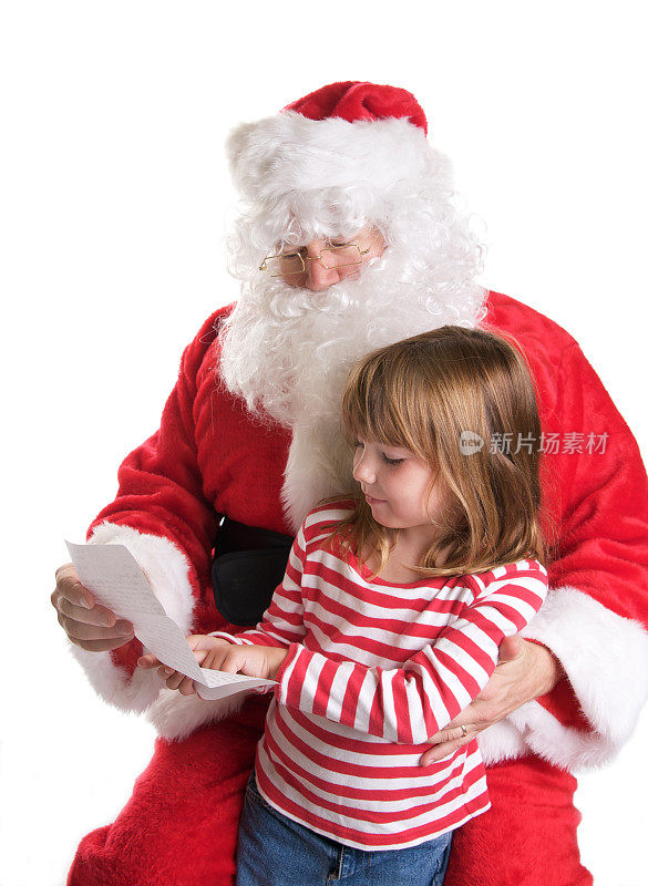 圣诞老人读小女孩的愿望清单