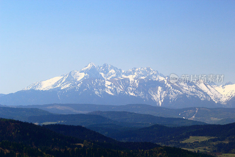 春天。Tatra山上。从波兰一侧的松树山