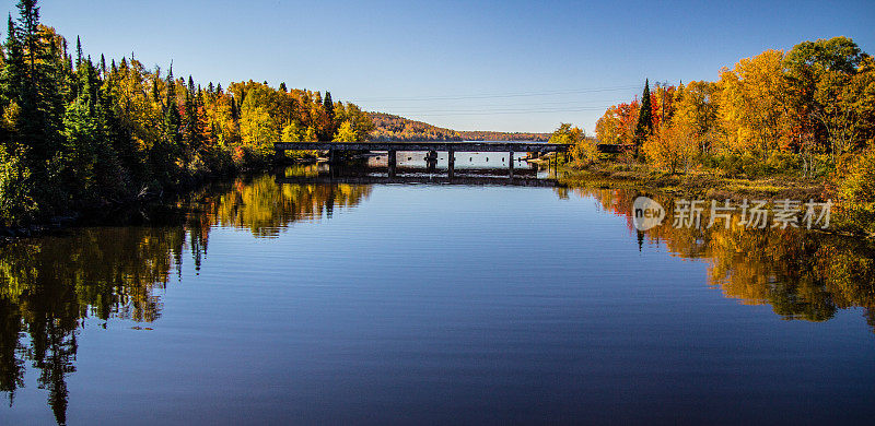 风景优美的秋天荒野湖全景在北密歇根