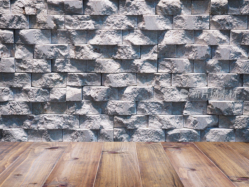 木制地板上的几何矩形大理石石墙展示产品。