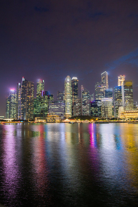黄昏时分，新加坡金融区滨海湾的天际线