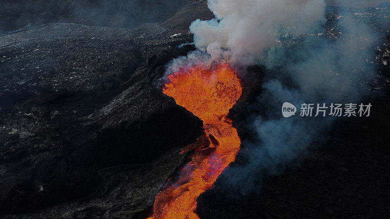 冰岛Fagradalsfjall火山喷发的鸟瞰图