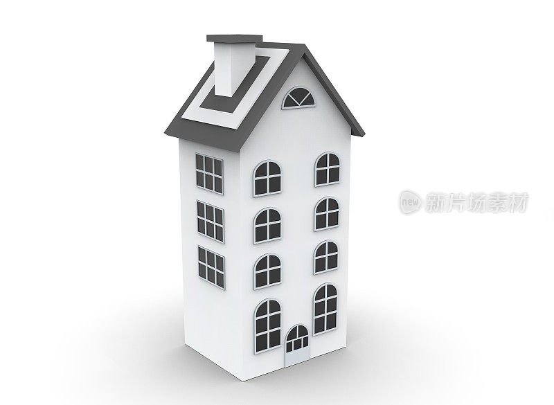房子被隔离在一个白色的背景3d渲染