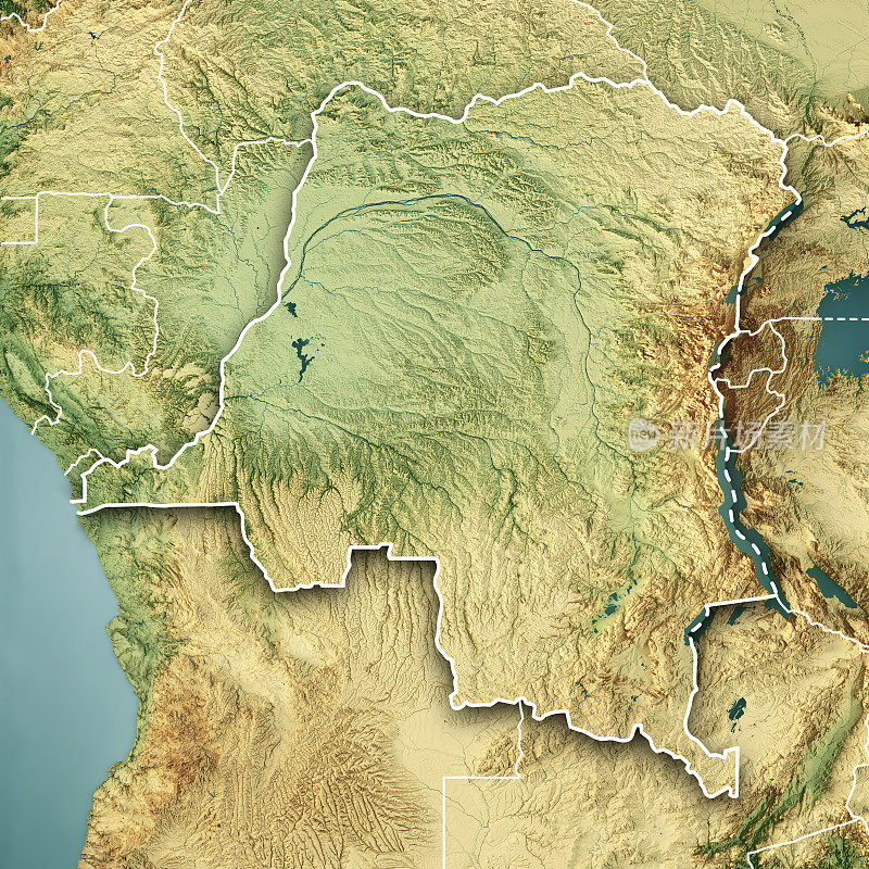 DR刚果3D渲染地形图颜色边界