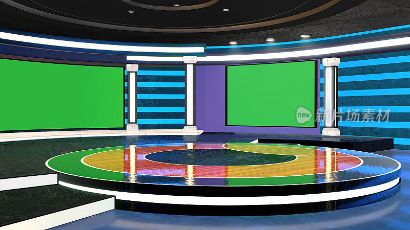 电视演播室，虚拟演播室。理想的绿屏合成。
