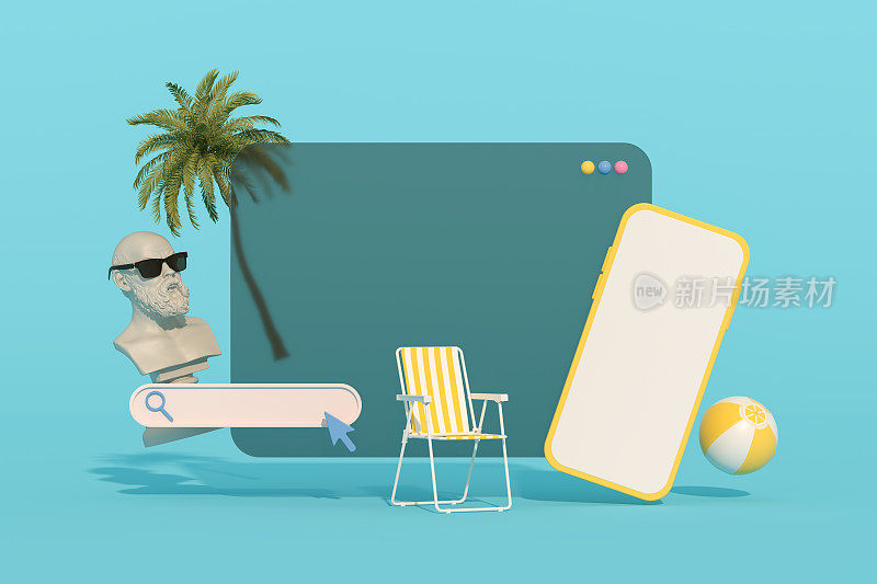 黑屏手机智能手机暑假海滩度假旅游背景