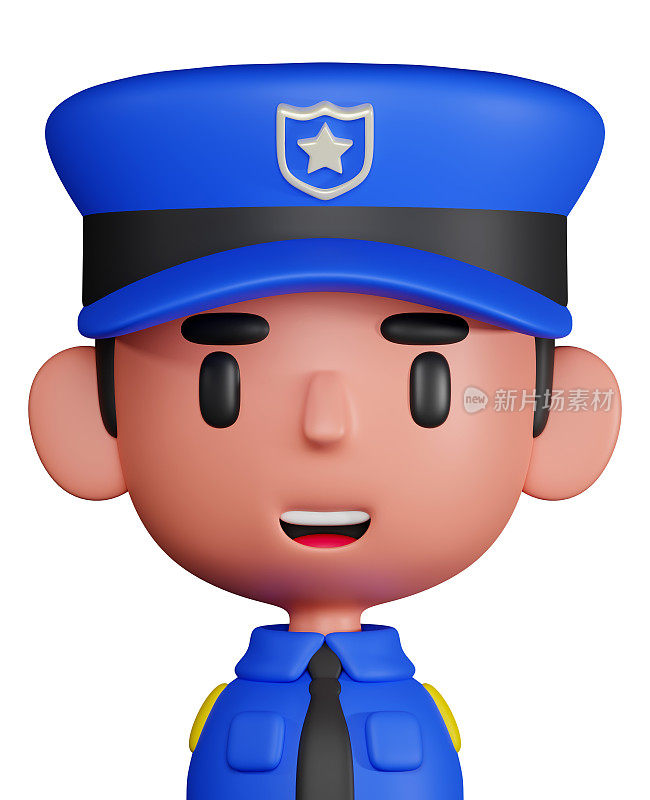 3D渲染男性警察角色插图。3D警察图标