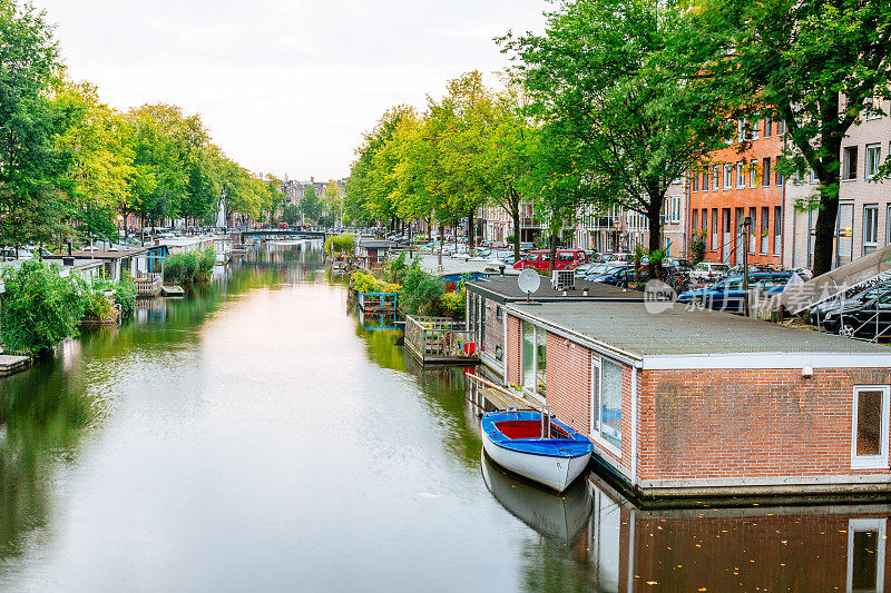 阿姆斯特丹的中心。晴天里的运河。