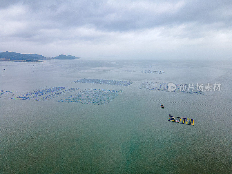 多云海面上的海鲜农场