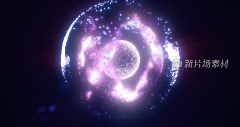 紫色能量魔法圈，球体，球由未来的波和线粒子原子能和电力力场。抽象的背景
