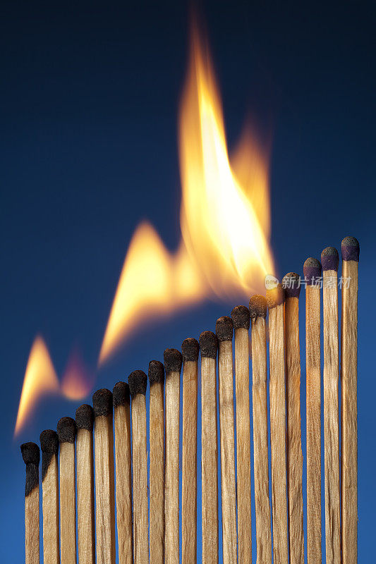 烧掉图表;燃烧的木棍火柴向上燃烧