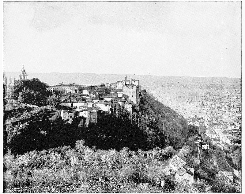 19世纪80年代，西班牙格拉纳达的阿尔罕布拉