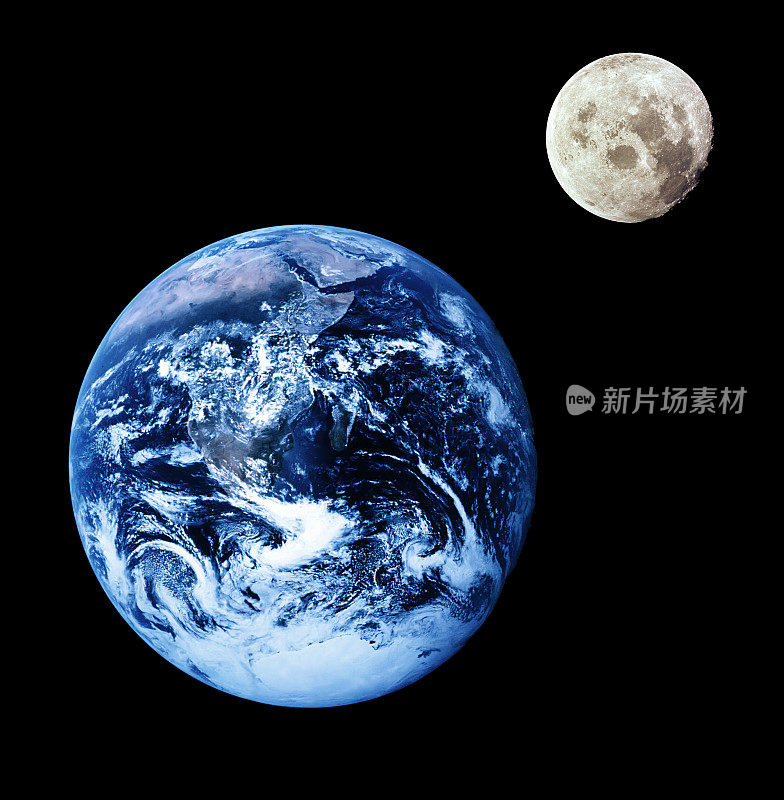 肩并肩的地球和月球的大小比较