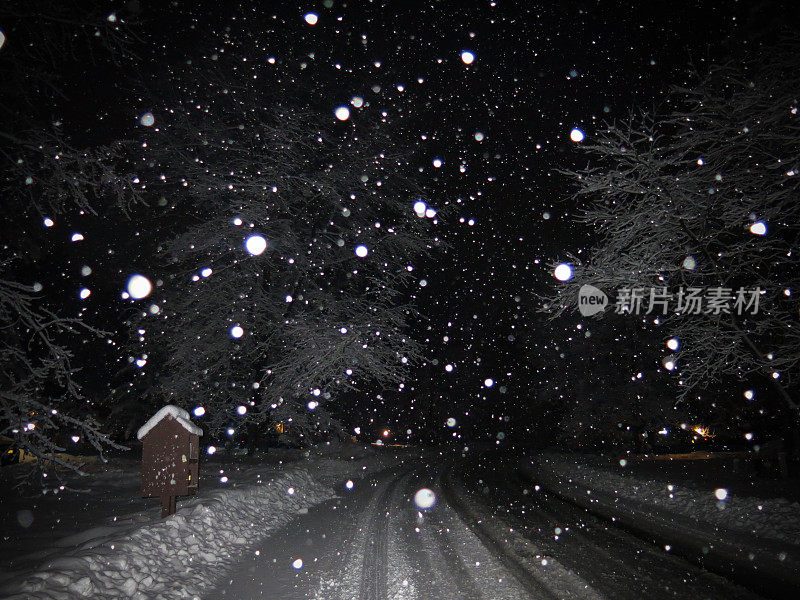 薄谷雪花下雪冬天危险夜间道路驾驶情况