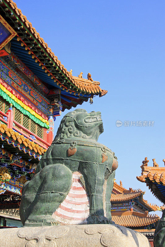 2015年2月6日，内蒙古呼和浩特市，大昭寺的铜狮子雕塑