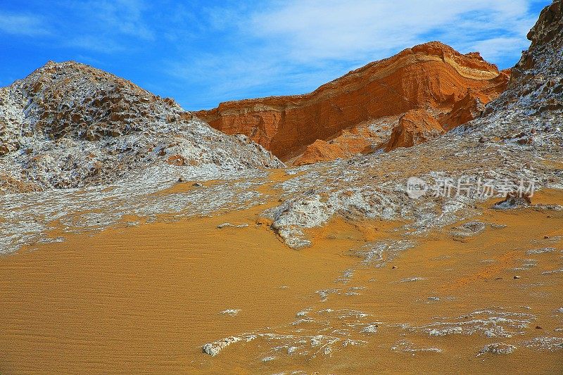 阿塔卡马沙漠，月亮和死亡谷-上面的景观在金色日落全景-智利