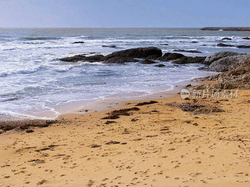 海岸线海滩沿着旺迪大西洋海岸西部卢瓦尔大西洋法国