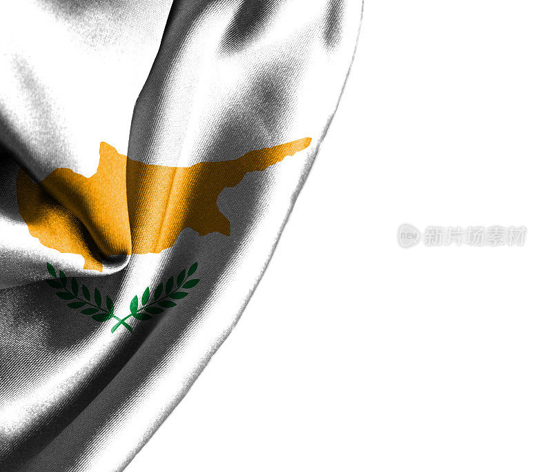塞浦路斯挥舞着丝绸般的旗帜，孤立在白色背景上