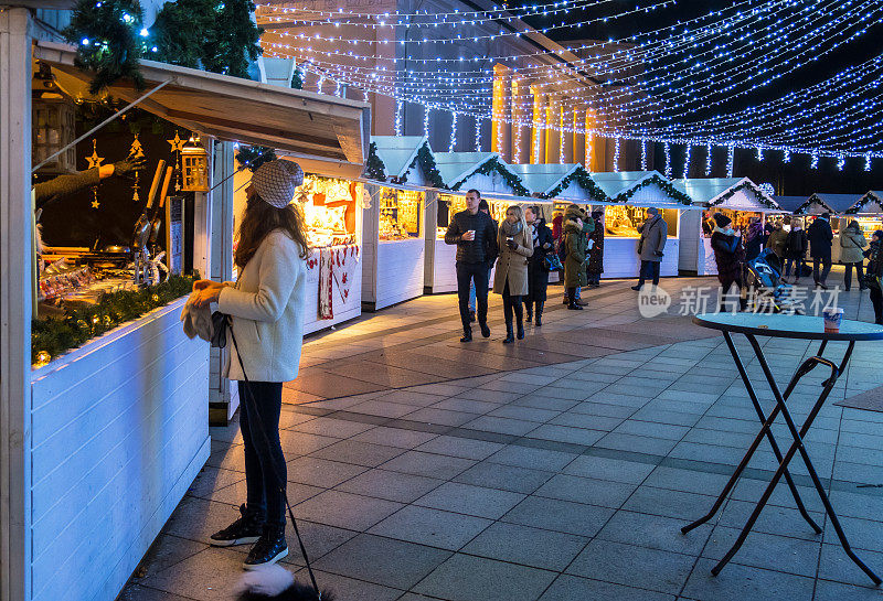 立陶宛维尔纽斯大教堂广场圣诞市场的节日摊位