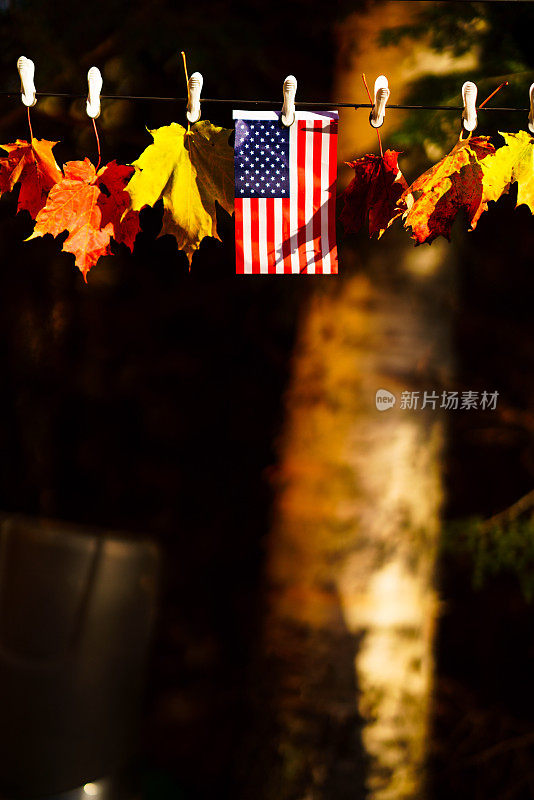 秋天，枫叶和美国国旗