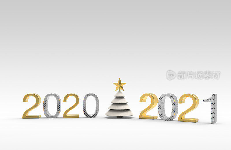 圣诞树和星星装饰，标志显示从2020年到2021年的变化。