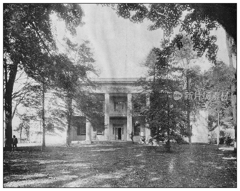 美国古董黑白照片:隐士，安德鲁杰克逊的家，靠近纳什维尔