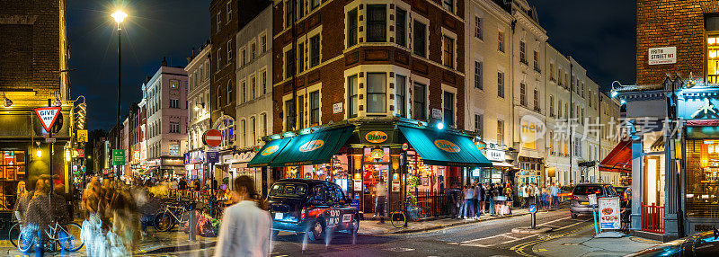 伦敦Soho夜生活人群酒吧餐厅城市街头生活全景