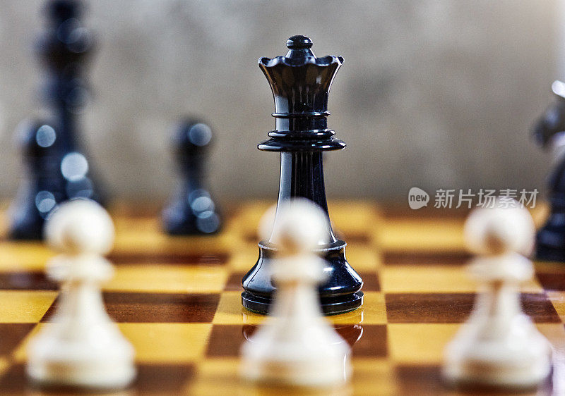 黑皇后主导象棋游戏，拷贝空间上模糊的灰色背景