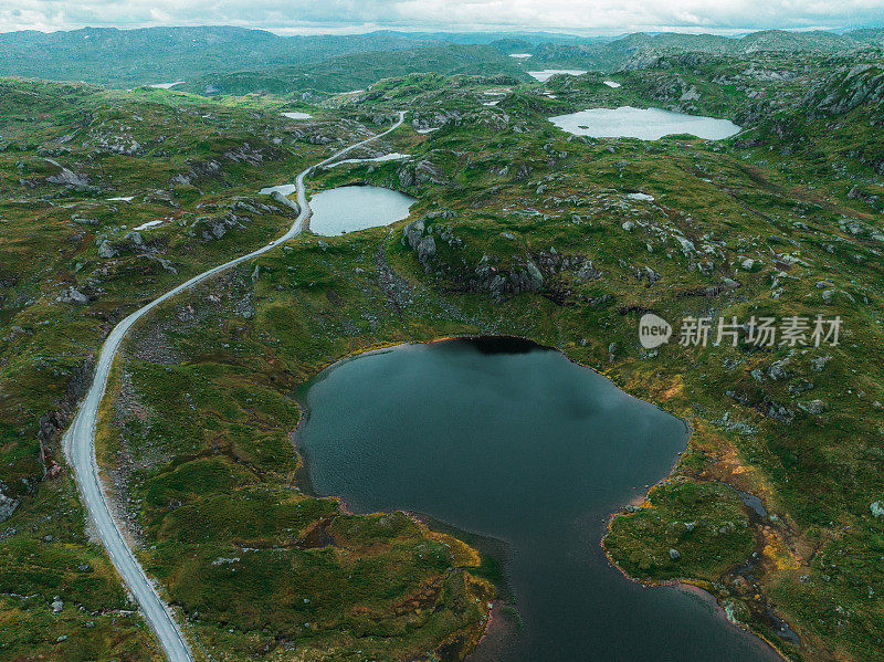 挪威湖的风景鸟瞰图