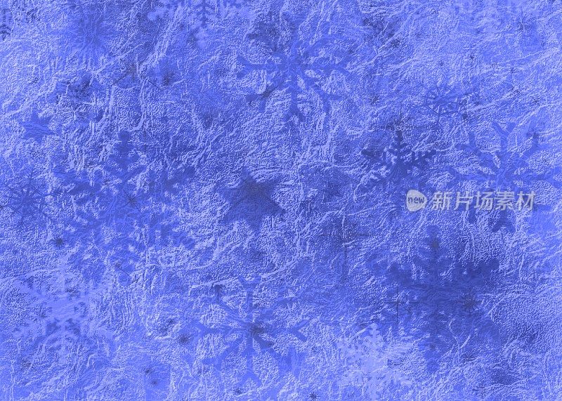 抽象的蓝色阴影冬季和节日背景与星星形状和雪花。