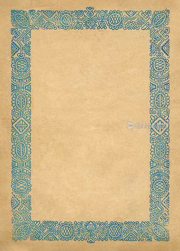 旧笔记本封面的特写(约。1900)和漂亮的蓝色装饰框架。