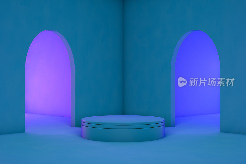 3D产品支架，底座，蓝色背景，霓虹灯