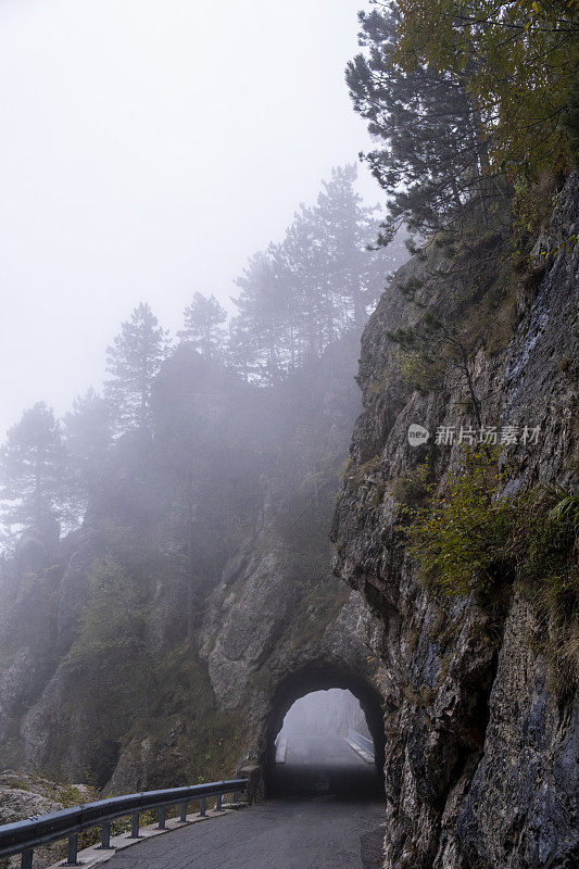 斯洛文尼亚普雷梅亚附近的岩石山森林中美丽的石头隧道视图