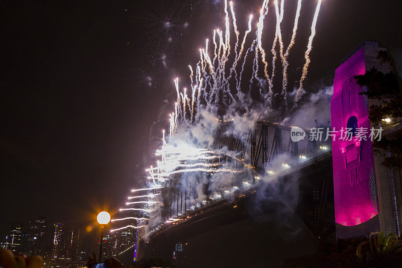 悉尼海港大桥在2020年新年前夜的烟花欢迎秀上