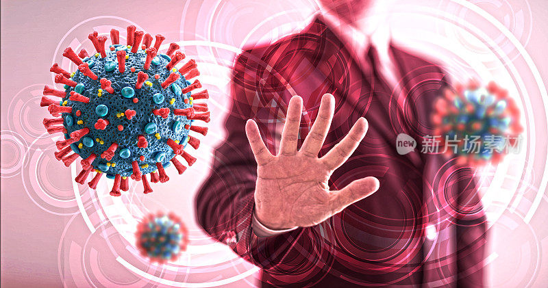 商人害怕冠状病毒COVID-19的微观真实3D模型