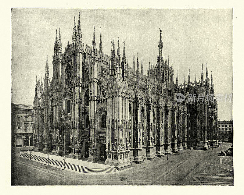 意大利19世纪米兰大教堂的古董照片