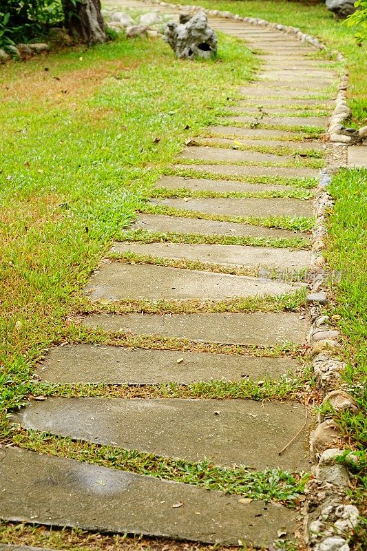 草地上的旧水泥石小路