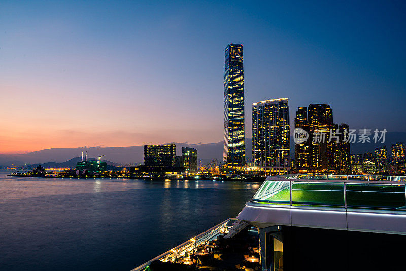 香港城市景观天际线日落黄昏