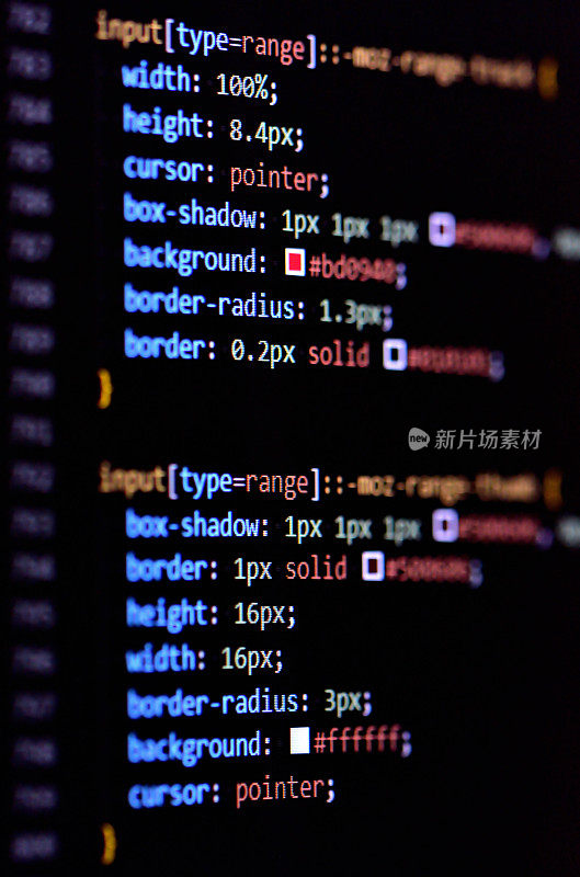 特写的现代CSS3级联样式表编程代码的HTML编码。垂直的照片。
