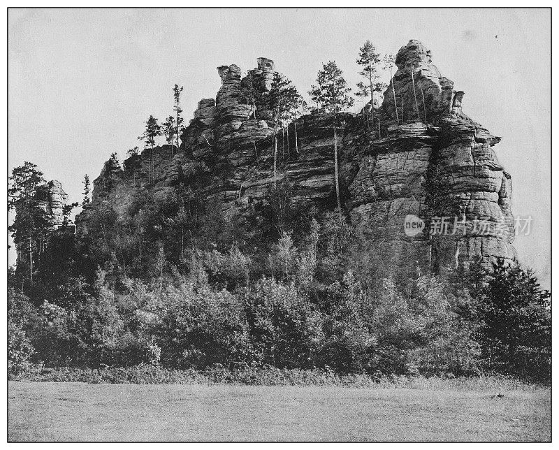 美国的古董黑白照片:被围困的城堡，营地道格拉斯，威斯康星州