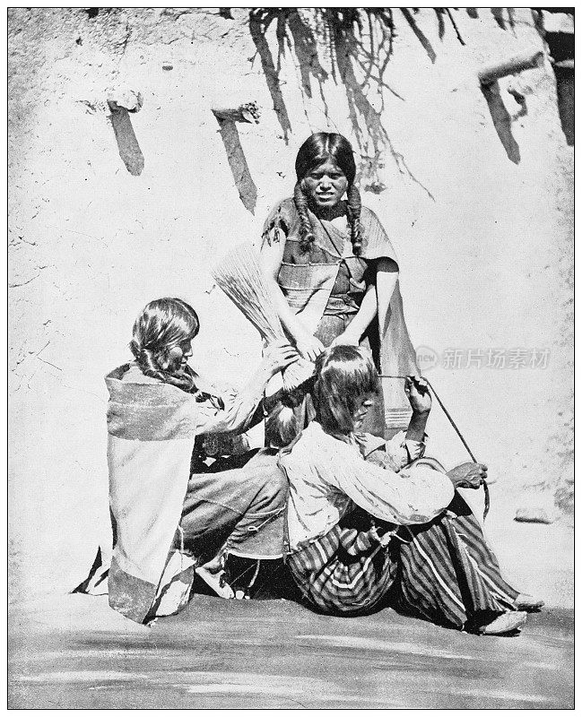 古董黑白照片的美国地标:Moqui土著人，温斯洛，亚利桑那州
