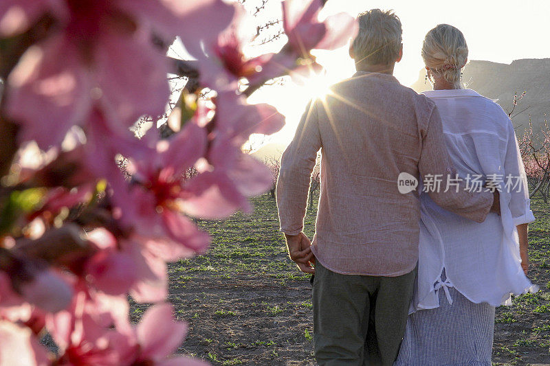 看过去的花成熟夫妇探索果园