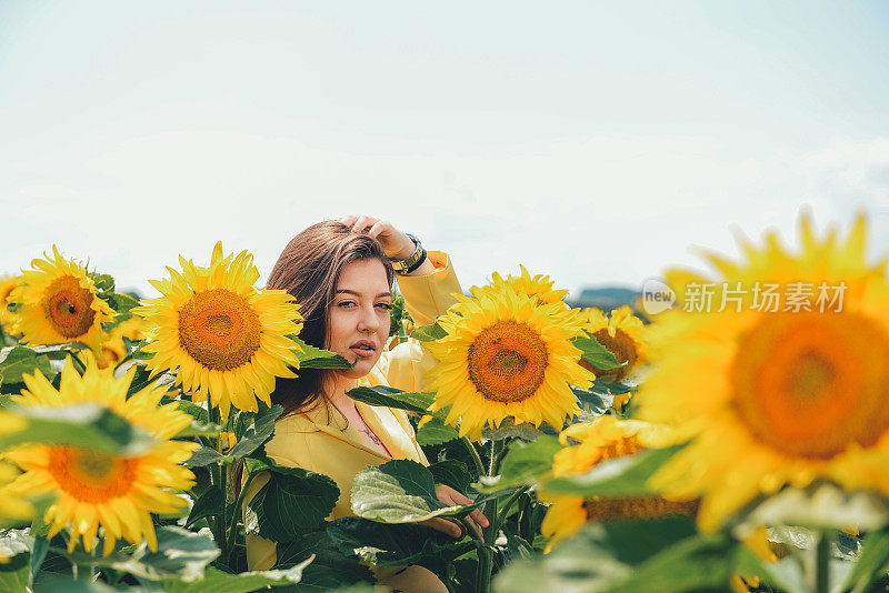 向日葵地里的年轻女子