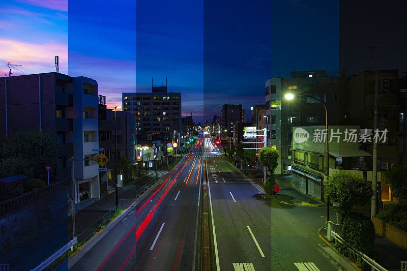 东京城市景观的切片延时摄影从白天到晚上