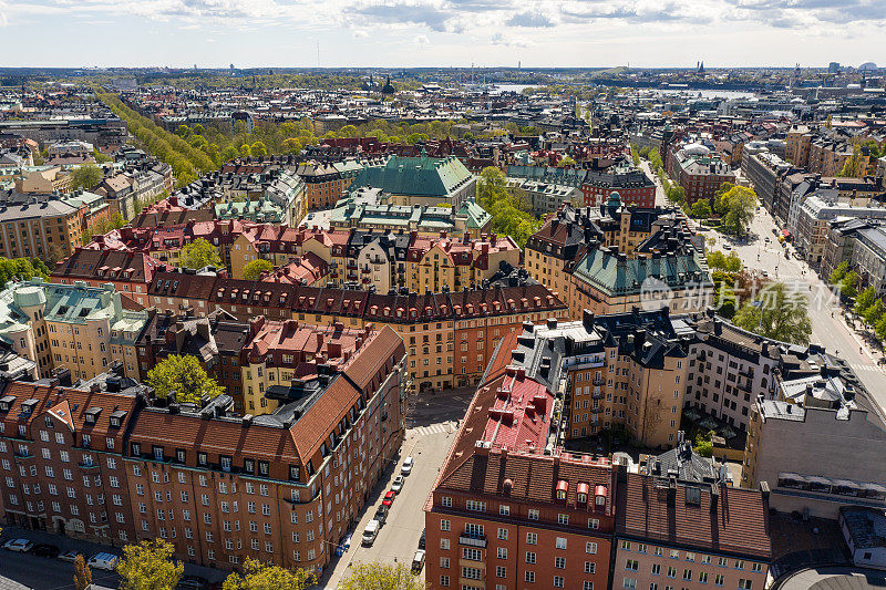 从空中俯瞰斯德哥尔摩的公寓楼，Östermalm