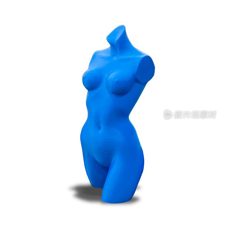 蓝色假女性躯干孤立在白色背景上。